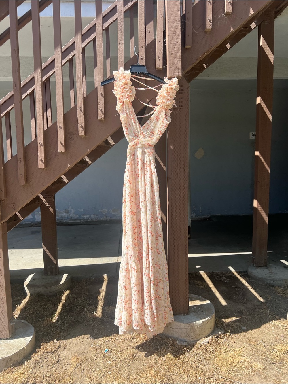 Fate Peach Floral Ruffle-Strap Maxi Dress